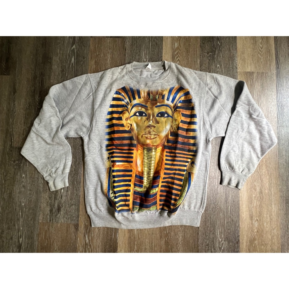 Tee Tree Sweatshirt Mens XL Gray King Tut Pharaoh Graphic Egyptian Crewneck
